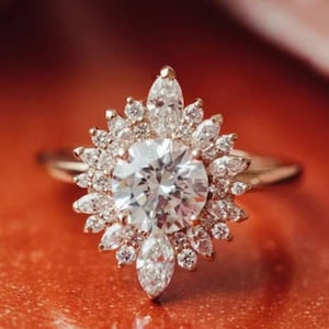 Round Moissanite Engagement Ring, 10/14k Gold Wedding Ring, Anniversary Ring For Gift, Promise Ring, Round Double Starburst Engagement Ring