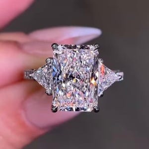 4 CT Radiant Cut Moissanite Three Stone Engagement Ring Anniversary Gift Rings for Women Gift For Her Promise Ring Solid Gold Ring