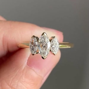 Vintage 2 CT Marquise Cut Engagement Ring Fine Anniversary Ring Marquise Promise Ring Gift Moissanite Diamond Wedding Ring Three Tone Ring