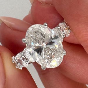 Oval Moissanite Engagement Ring, Unique Solid 14K White Gold Wedding Ring Art deco Promise Anniversary Rings For Woman, Proposal Ring