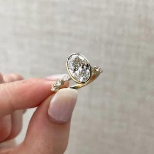 2 CT Oval Bezel Set Oval Moissanite Engagement Ring, Solitaire Engagement Ring, 14k Solid Yellow Gold Ring Oval Diamond Ring, Bezel Setting