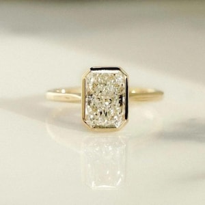 3 CT Radiant Cut Moissanite Bezel Set Engagement Ring  Anniversary Ring Gift For Women 14K Solid Gold Wedding Ring Radiant Solitaire Ring