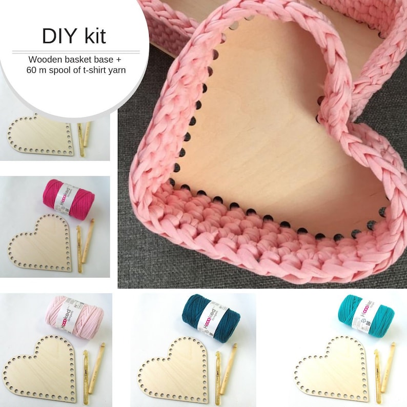 t-shirt yarn and rectangular wooden base for crochet basket 1 pc. choose Your colour DIY kit