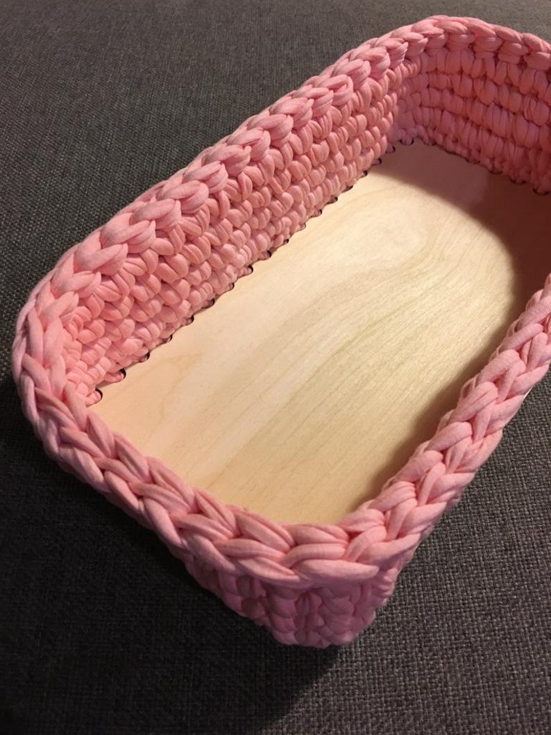 t-shirt yarn and rectangular wooden base for crochet basket 1 pc. choose Your colour DIY kit