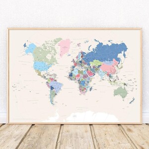 politische Weltkarte 70 x 50 cm - bunt - worldmap - Wandkarte - iooplan world color edition 1 - künstlerische Kartografie - Erde - Poster