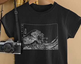 La gran ola de Kanagawa bajo la ola Ramen arte negro camiseta Top diseño Unisex señoras hombres camiseta Retro moda Vintage camisa