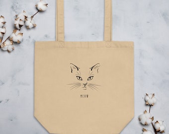 Bolso tote ecológico de gato orgánico Meow, bolso Cat Lover, regalos para amantes de los gatos, regalo para mamá gato, amante de los gatos, bolso de gatito, bolso de animales.