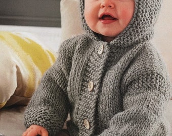 Chaqueta con capucha para bebé fácil de 3 a 24 meses - Patrón de tejido de lana gruesa