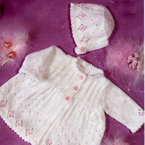 Baby Premature Matinee Coat Bonnet Shoes 12 - 20" DK Knitting Pattern