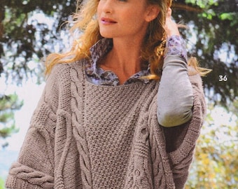 Poncho con cables gruesos Variedad de puntadas y cables ~ Patrón de tejido de talla única