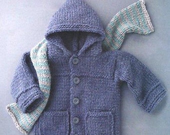 Easy Jacket Hood & Scarf 2-6 Yrs Toddler Baby Super Chunky Knitting Pattern