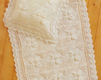 Manta y funda de almohada para bebés con cuadrados de hojas de encaje ~ Borde de hojas - DK PDF patrón de punto de descarga instantánea