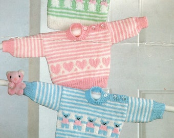 Motif Baby Sweaters Teddy Bunny Rabbit Heart 16 - 20" ~ PDF patrón de punto de descarga instantánea