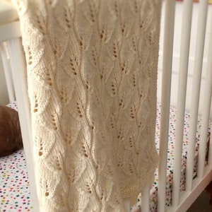 Baby Blanket Leafy Lace with Moss Stitch Border DK Knitting Pattern PDF instant download knitting pattern