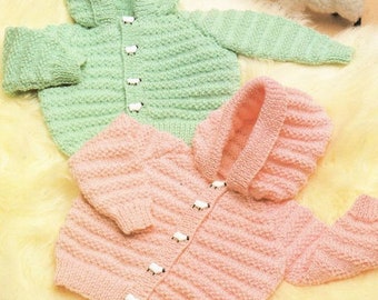 ¡Lindo! Bebé sudadera con capucha chaqueta capucha con botones de oveja DK 18 - 24" Vintage Knitting Pattern PDF descarga instantánea patrón de punto