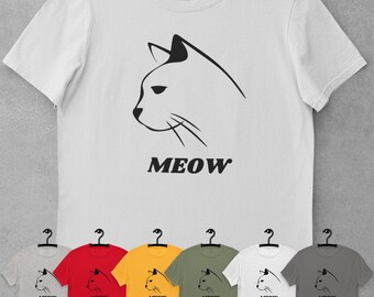 Meow T Shirt Unisex, muchos colores, Cat Lover Tee, Regalos para Cat Lovers, Regalo para Cat Mom, Women Cat Lover, Kitten tee, Animal Lover Tee.
