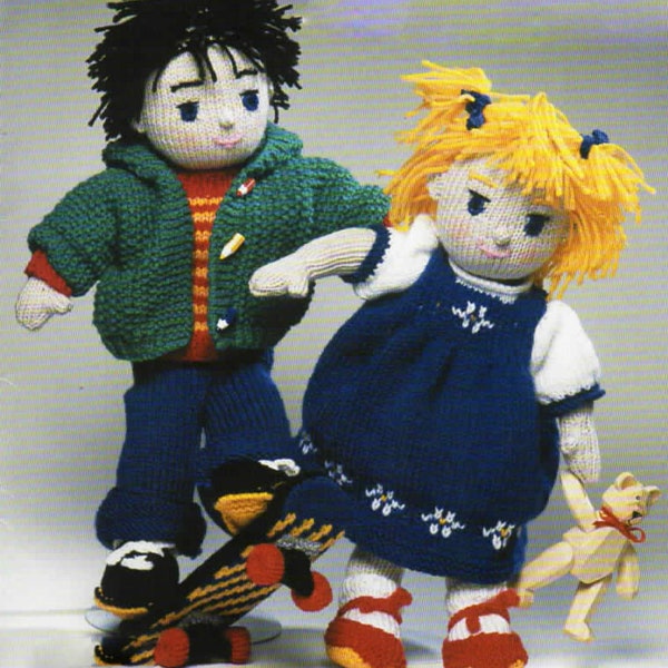 Knitted Boy/Girl Rag Doll with Clothes 15" DK Knitting Pattern