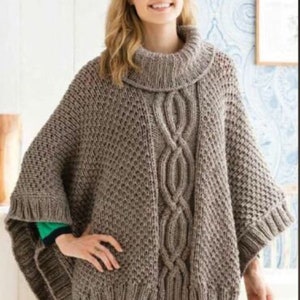 Cabled Womans Poncho One Size Chunky Wool - Knitting Pattern