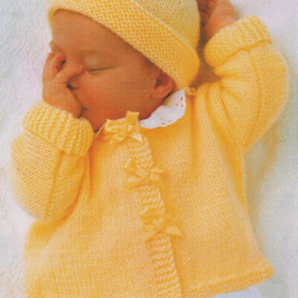 Easy Beginner Baby Jacket Sweater Bolero & Hat 17" - 23" DK Knitting Pattern