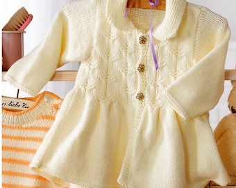 Bonita chaqueta de abrigo para bebé con cuello Patrón de tejido DK 3 meses - 24 meses PDF patrón de tejido de descarga instantánea