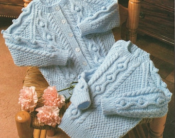 Baby Raglan Cardigan and Sweater Bobbles Cable ~ 20" - 26" ~ DK Knitting Pattern