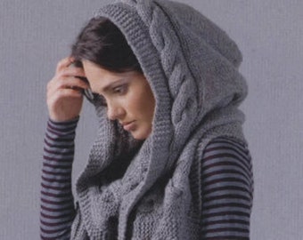 Hooded Scarf PDF instant download knitting pattern Hooded Cable Scarf Knitting Pattern Womens Winter Cool Accessories