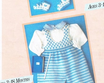Peto y patucos para bebé Check & Stripe 3 - 18 meses Patrón de tejido de 4 capas PDF patrón de tejido de descarga instantánea