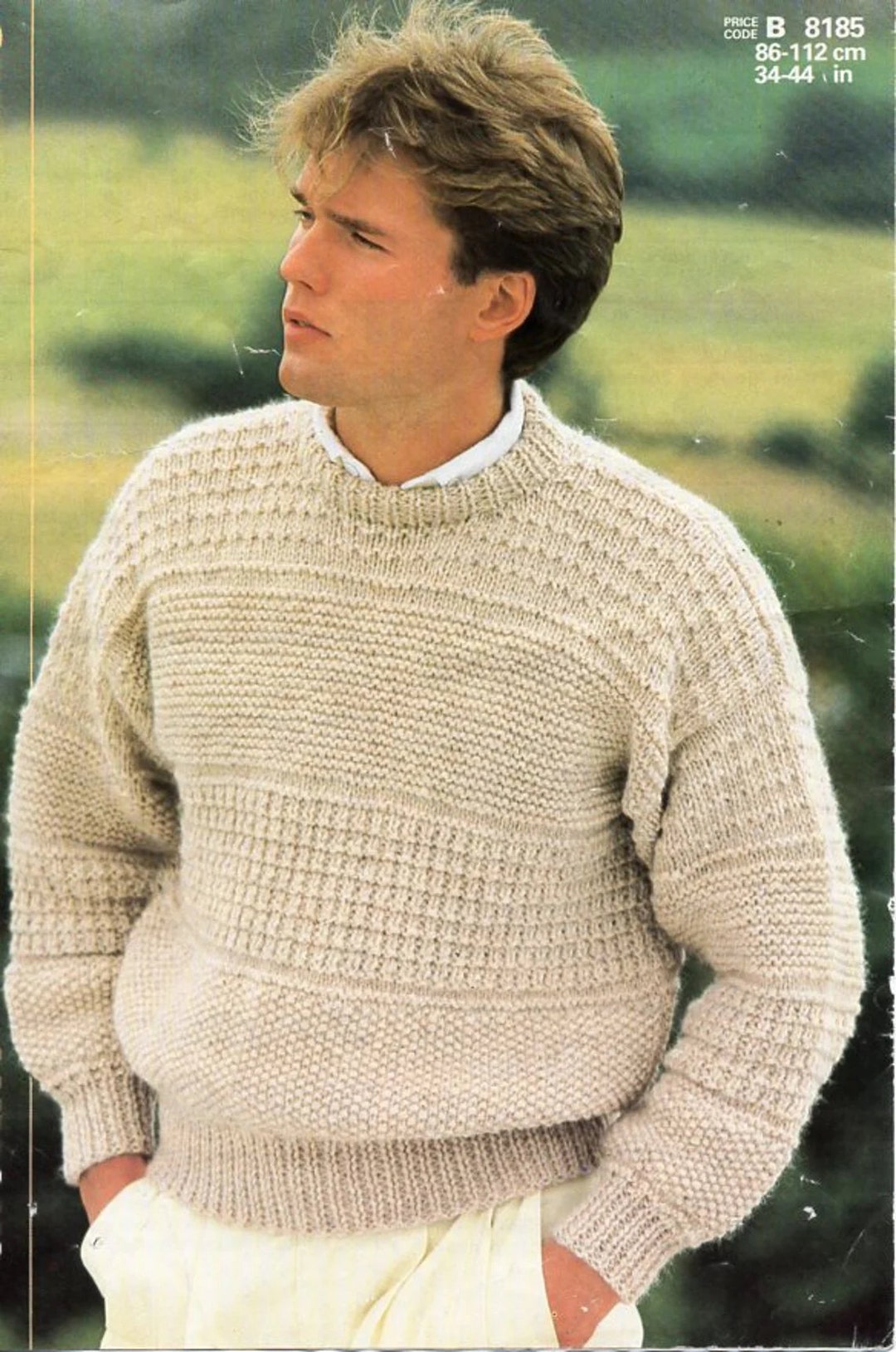 Men's Knitting Pattern Chunky Sweater/jumper Crew Neck 3444 Chunky