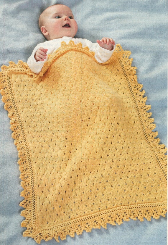 Pretty Eyelet Baby Blanket DK 61cm x 76cm PDF instant download knitting pattern