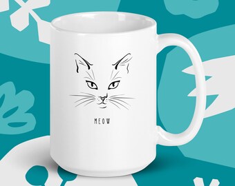 Taza de gato Meow, impresa en ambos lados, taza Cat Lover, regalos para amantes del café, regalo para mamá gato, amante de los gatos, taza de gatito, taza de café animal.