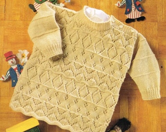 Suéter para niña bebé 18 - 24" Patrón de diamante con ojales - 4 capas para tejer PDF patrón de punto de descarga instantánea