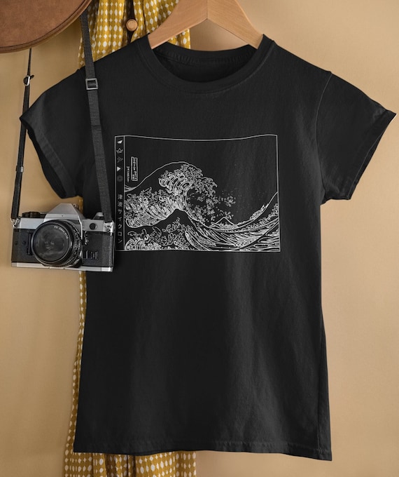 La Gran Ola De Kanagawa Bajo La Ola Ramen Arte Negro Camiseta Top Diseño Unisex Señoras Hombres Camiseta Retro Moda Vintage Camisa - España