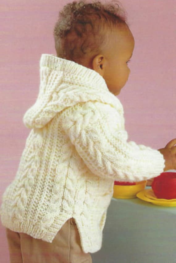 Very Adorable Baby Child Aran Cable Jackets Hood Boy Girl 0 8 Yrs Knitting Pattern