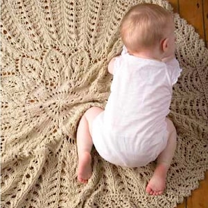 Kreisförmige Decke Blatt Blume kleine Zweige Baby Decke Chunky Wool PDF sofortigen Download Strickmuster