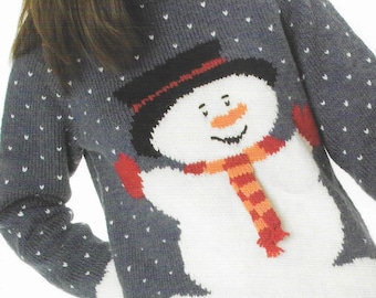 Maglione da donna natalizio con pupazzo di neve PDF istantaneo modello lavorato a maglia maglione festivo per donne e ragazze Wendy Aran 30-48"
