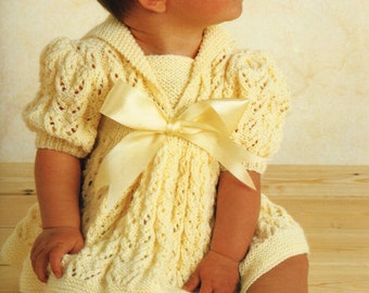 Lacy Baby Dress Puff Sleeve Sailor Collar 16 - 22" DK PDF instant download knitting pattern