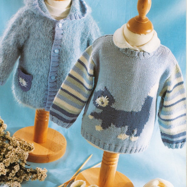 CUTE Baby/Children Cat Motif Sweater 0 - 4 years ~ DK Knitting Pattern