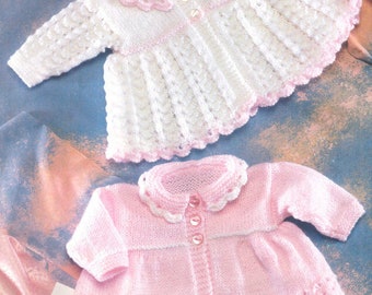 Vintage Baby Matinee Coat Lace Pattern 12" - 20" DK Knitting Pattern