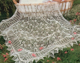 Tradicional de encaje delicado. Shetland Christening Baby Shawl ~ 2 Ply PDF patrón de punto de descarga instantánea