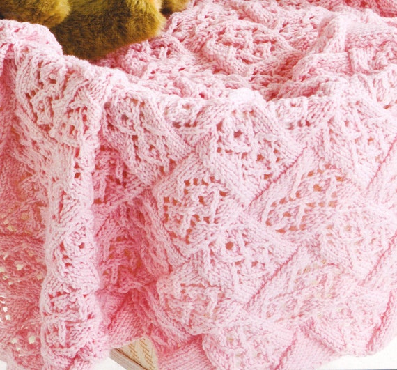 Beautiful Lace Stitch Entrelac Baby Blanket DK Knitting Pattern