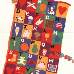Baby Blanket ABC Alphabet Motif Squares Intarsia 50" x 32" DK Knitting Pattern PDF instant download knitting pattern