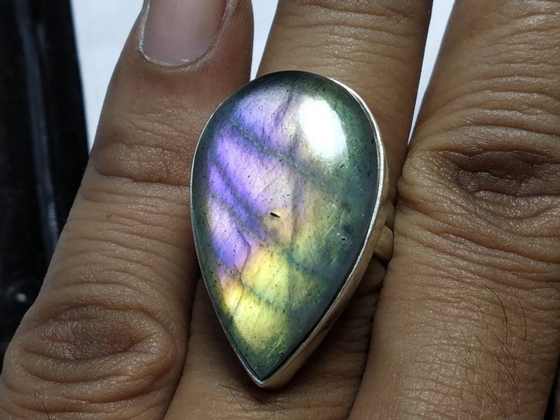 natural stone silver ring Multipurple Labradorite 92.5 sterling silver jewellery dual color,ring