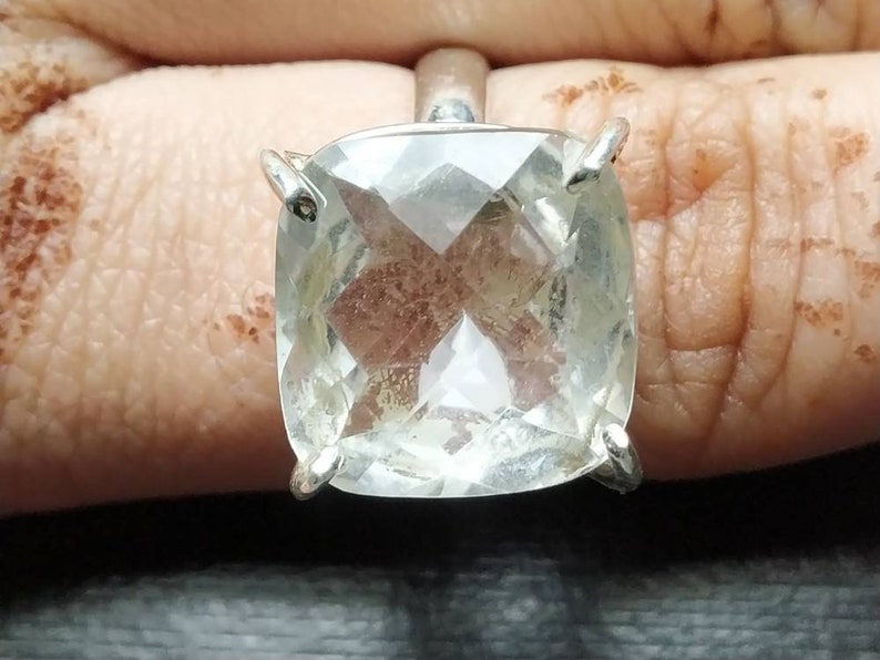 ring size:7.5 Crystal quartz ring sterling silver faceted stone handmade jewelry natural stone