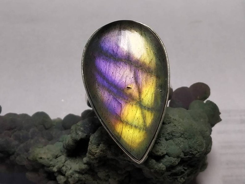 natural stone silver ring Multipurple Labradorite 92.5 sterling silver jewellery dual color,ring