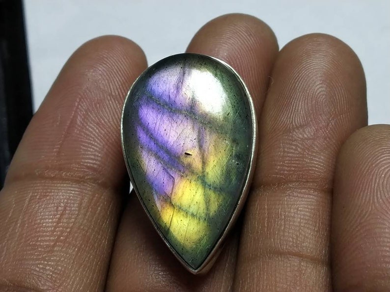 natural stone silver ring Multipurple Labradorite 92.5 sterling silver jewellery dual color,ring