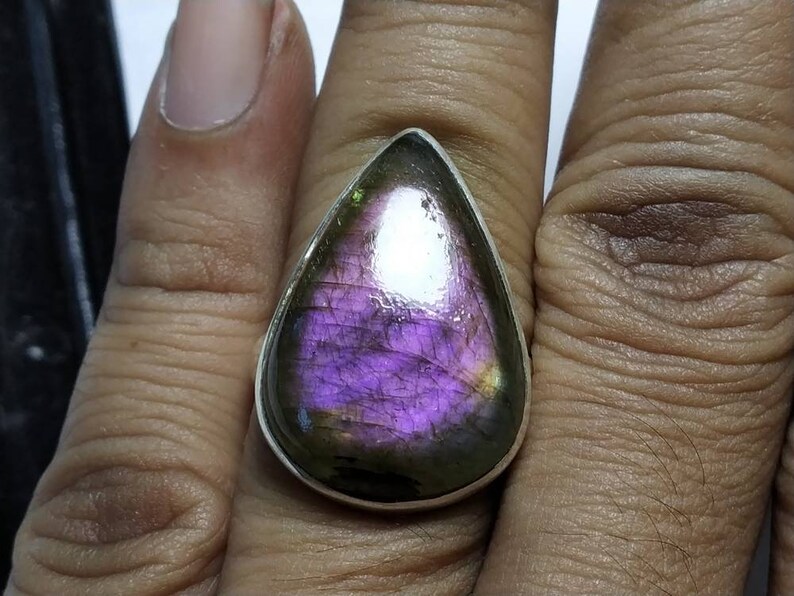 silver ring 92.5 sterling silver jewellery Purple Labradorite ring natural stone
