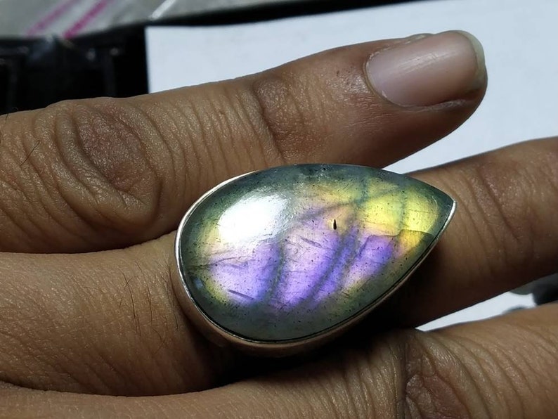 natural stone silver ring Multipurple Labradorite 92.5 sterling silver jewellery dual color,ring
