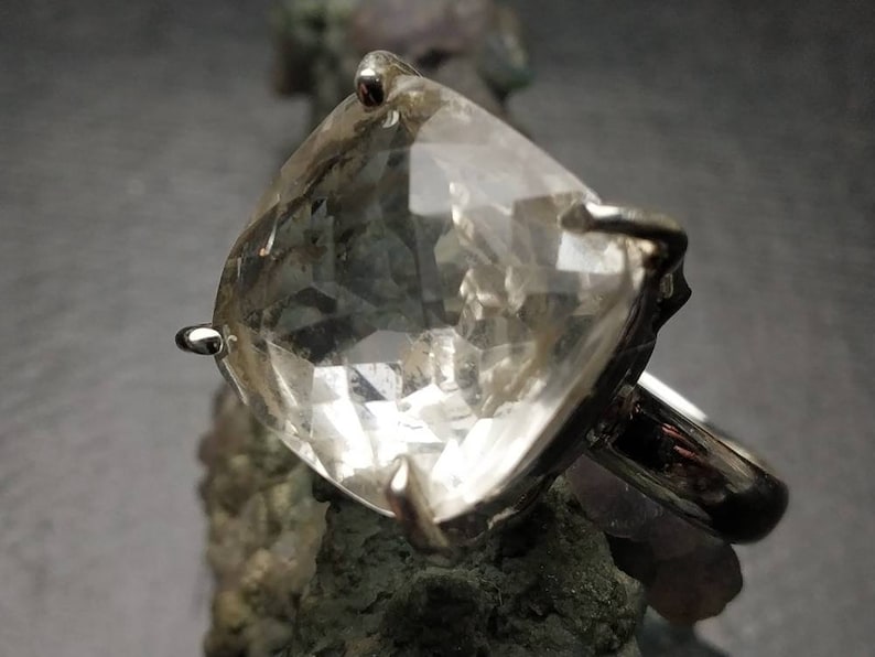 ring size:7.5 Crystal quartz ring sterling silver faceted stone handmade jewelry natural stone