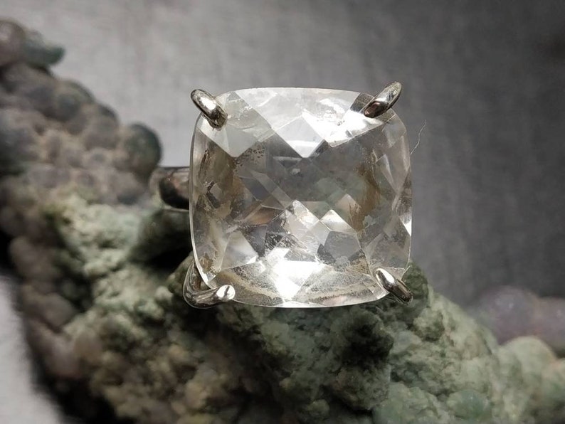 ring size:7.5 Crystal quartz ring sterling silver faceted stone handmade jewelry natural stone