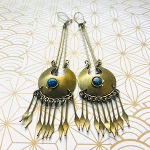 Celestial Earrings, Real Lapis Lazuli Gemstone Earrings, Lapis Lazuli Earrings, Brass Earrings, Gold Earrings, Boho Earrings, Lapis Lazuli